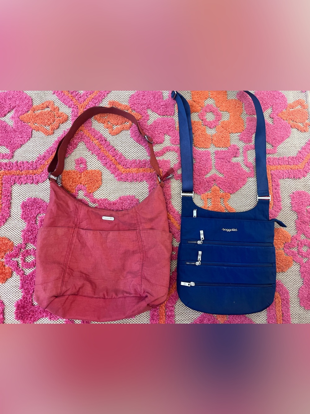 2 baggallini multi pocket purses brick and blue travel bags
